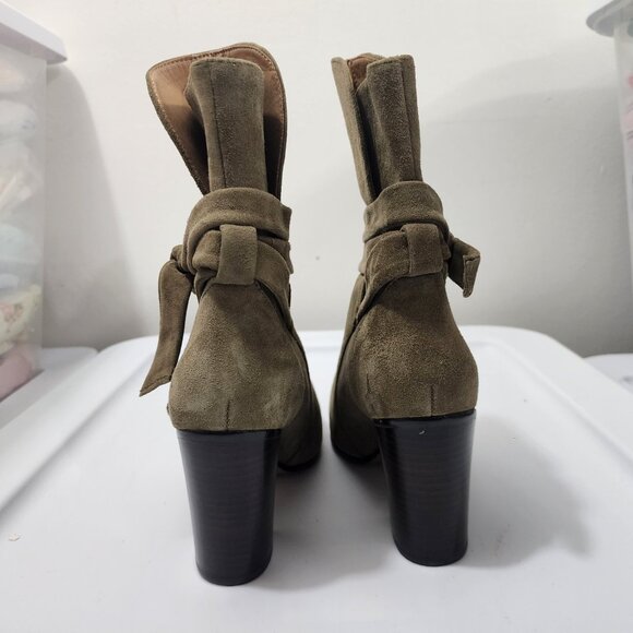 Banana Republic Canton Olive Suede Side Tie Chunky Block Heel Casual Boots - Picture 8 of 16